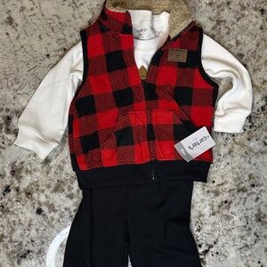 *BRAND NEW/NEVER WORN* Baby 9 M 3-Piece Buffalo Check Fleece Little Vest Set